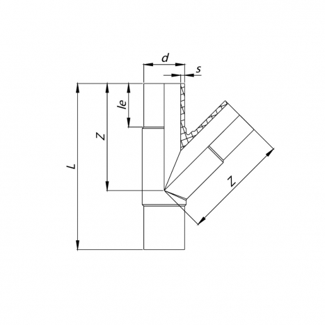 PE Elektroschweiß-T-Stück 45° - 3x 110mm / 3x Schweißstutzen