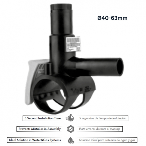 Elektroschweiß-Klappanbohrschelle Abgang seitl. - 63 x 25mm / Schweißschelle x Schweißstutzen