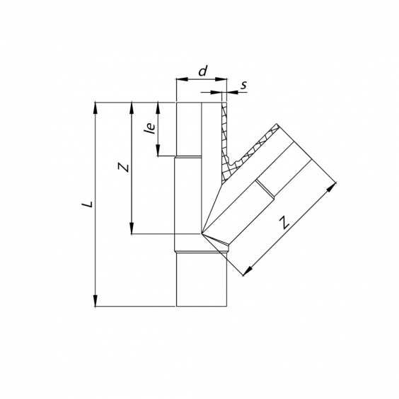 PE Elektroschweiß-T-Stück 45° - 3x 110mm / 3x Schweißstutzen