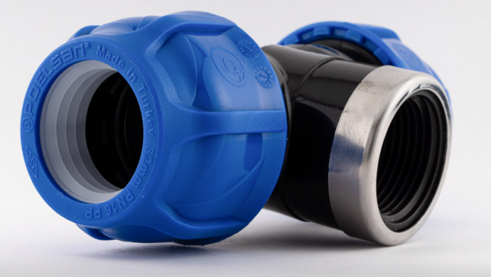 Blue-Eco Series Poelsan - PE T-Stück mit Innengewinde 25mm x 1/2 Zoll x 25mm KxIGxK